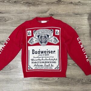 RARE Budweiser Red Crewneck Sweater with White and Navy Logo